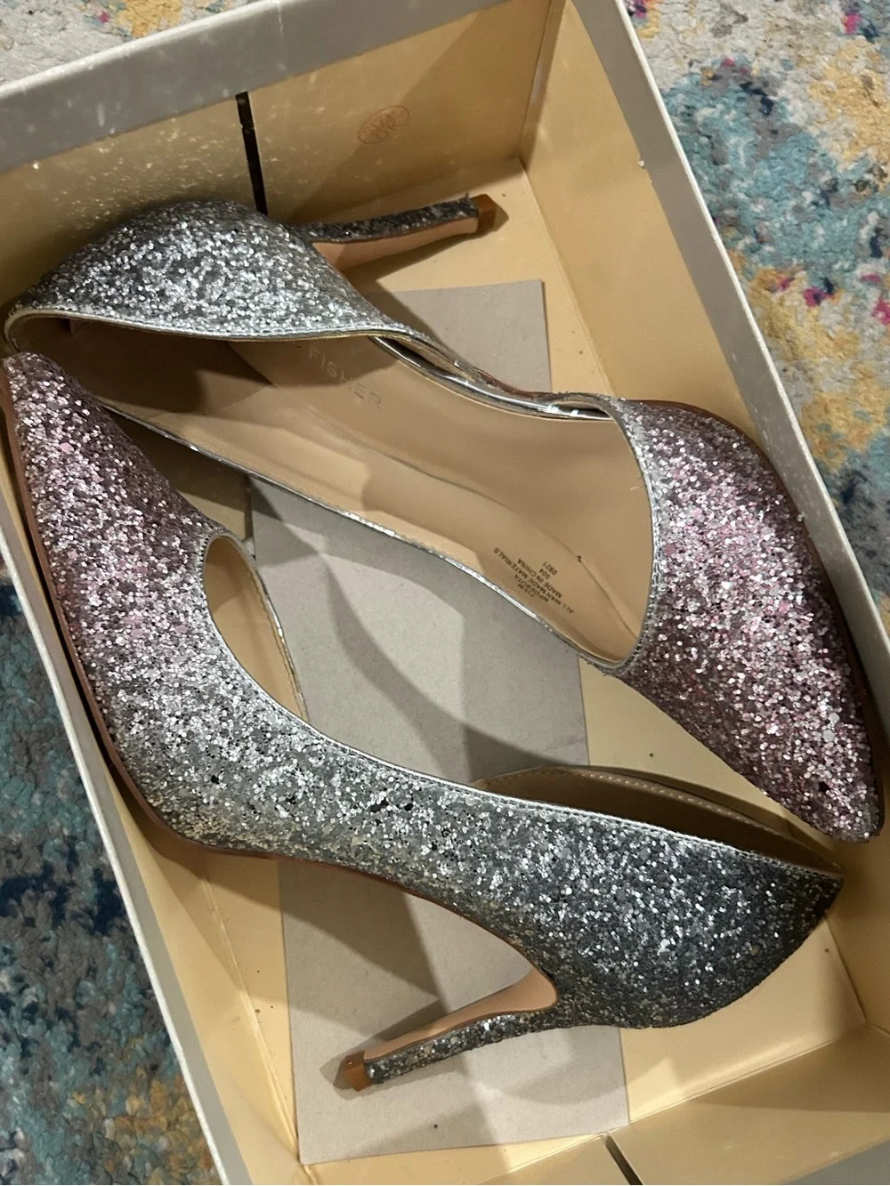 Marc Fisher Silver-Pink Glitter heels